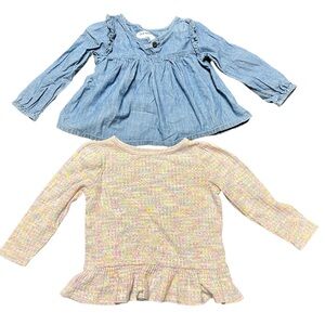 EUC - Bundle of Two Toddler Girls Long Sleeve Tops - Size 3T, Chambray & Multi